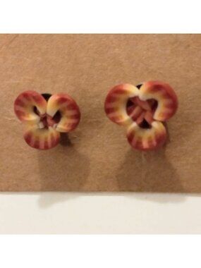 Pansy Post Earrings Red Yellow Small Flower Stud